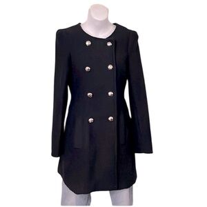 God Is Girl Woman’s Double Breasted Black Dress Trench Pea Coat Sz M